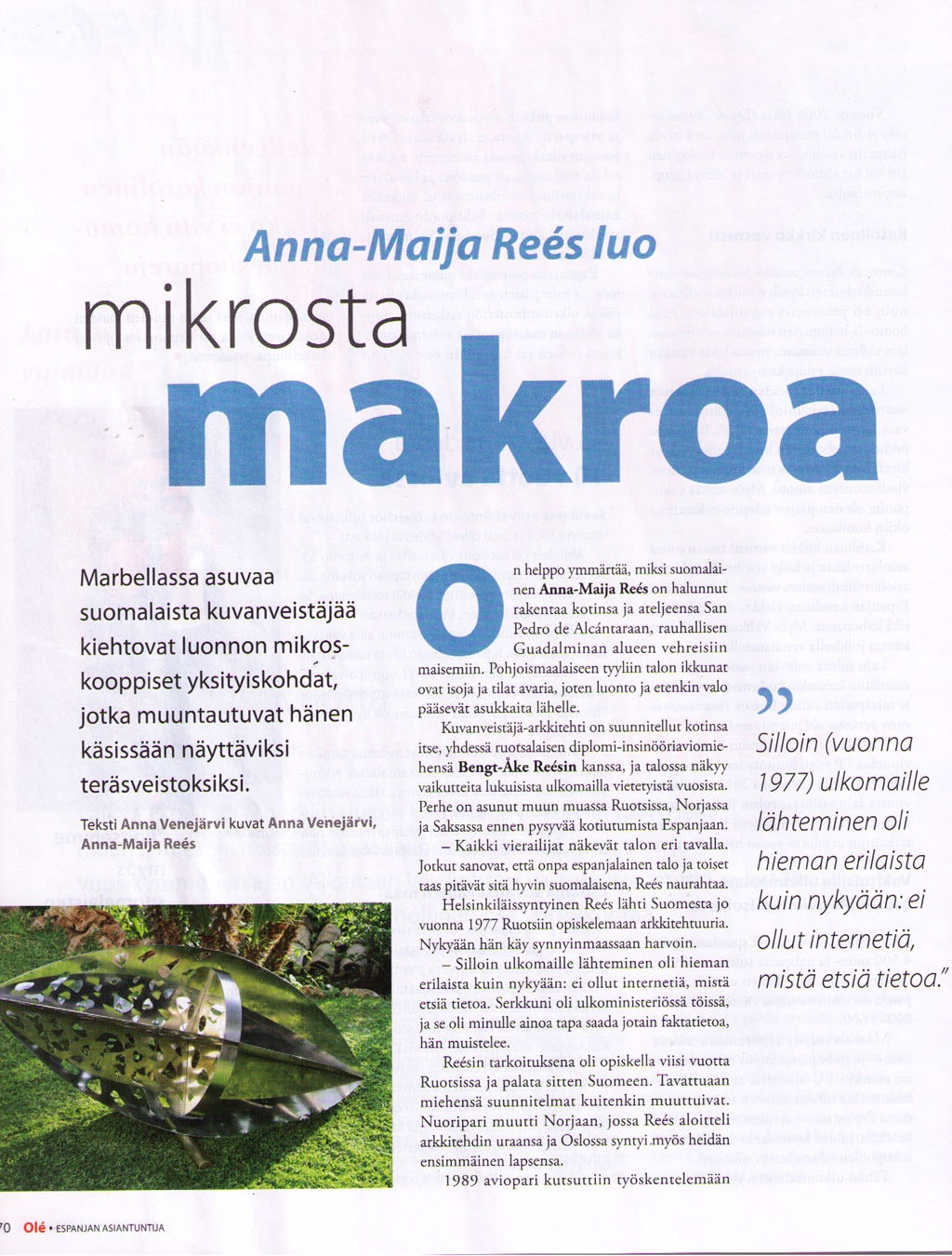 Olé-Lehti 6-7/2015 s.1 | toimituspäällikkö Anna Venejärvi